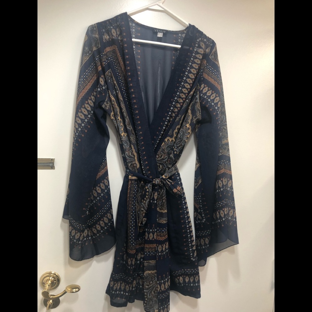 VENUS Sheer Navy Paisley Jumpsuit SZ L